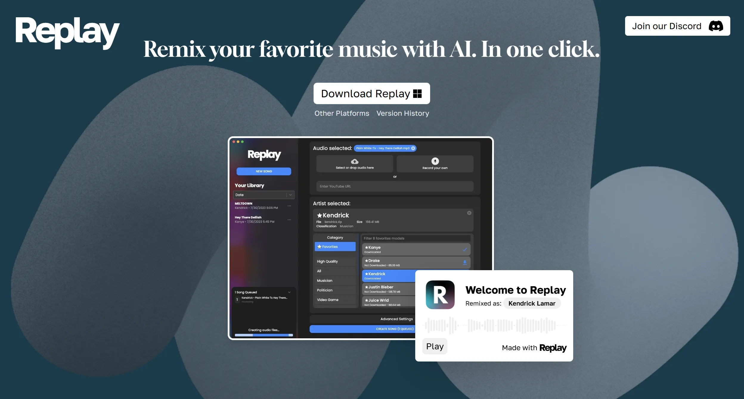 傻瓜式AI翻唱软件Replay！选歌！选模型！然后CREATE SONG！